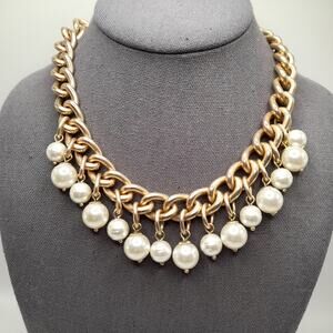 Chico’s Gold Tone Chain Necklace with Glass Pearls 21 Inch Statement